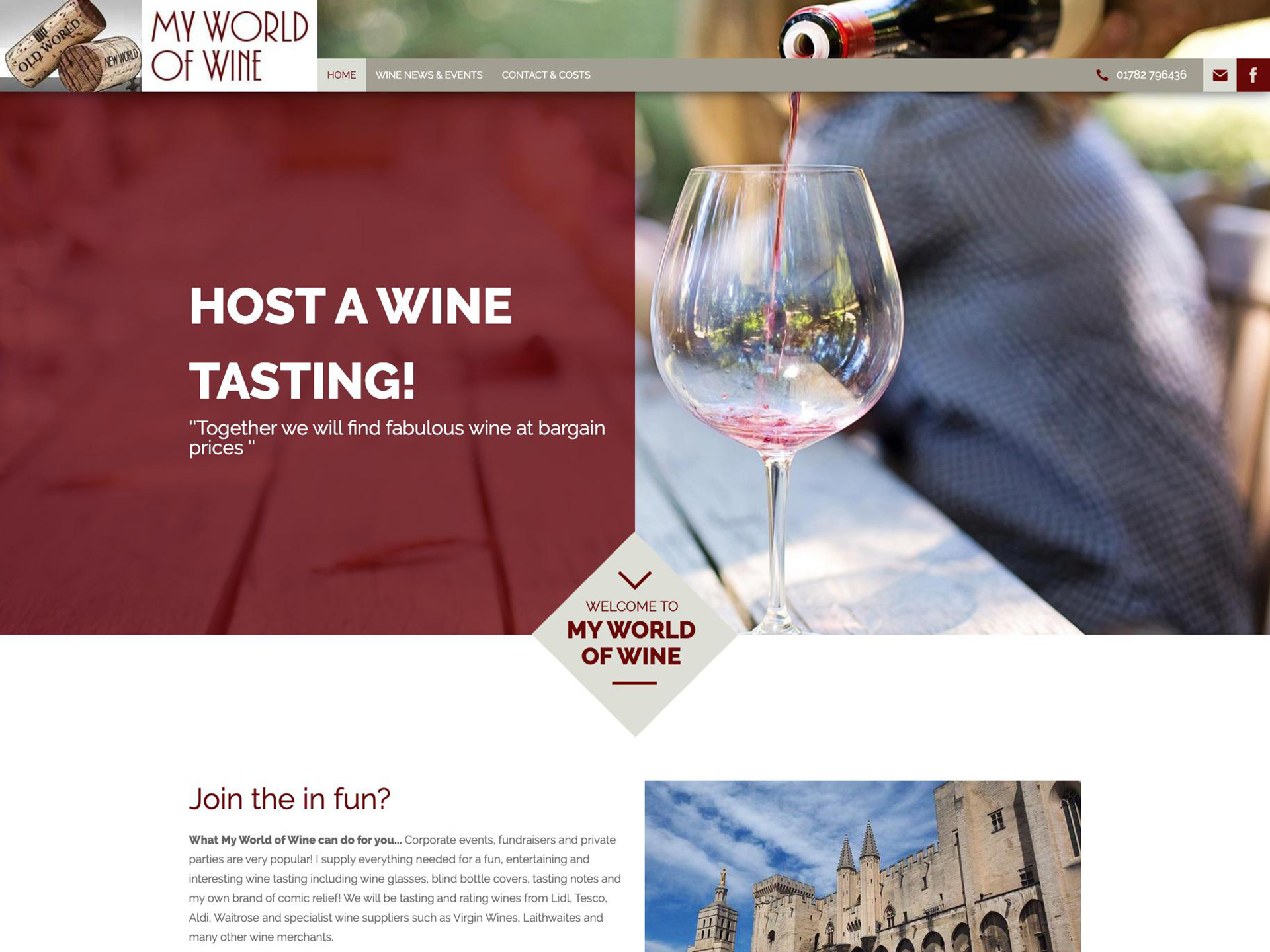 A website design for a wine company