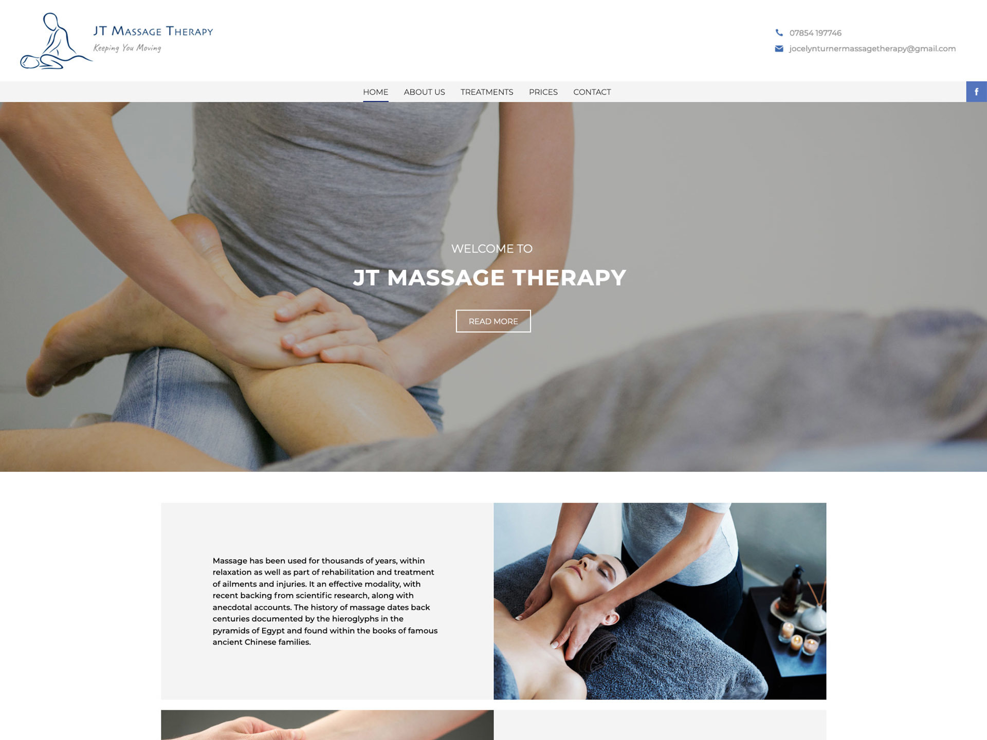 A website for a massage company